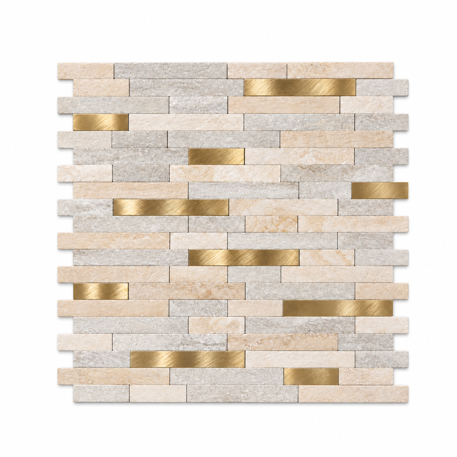 Crédence Adhésive Rectangulaire Japandi Beige & Or