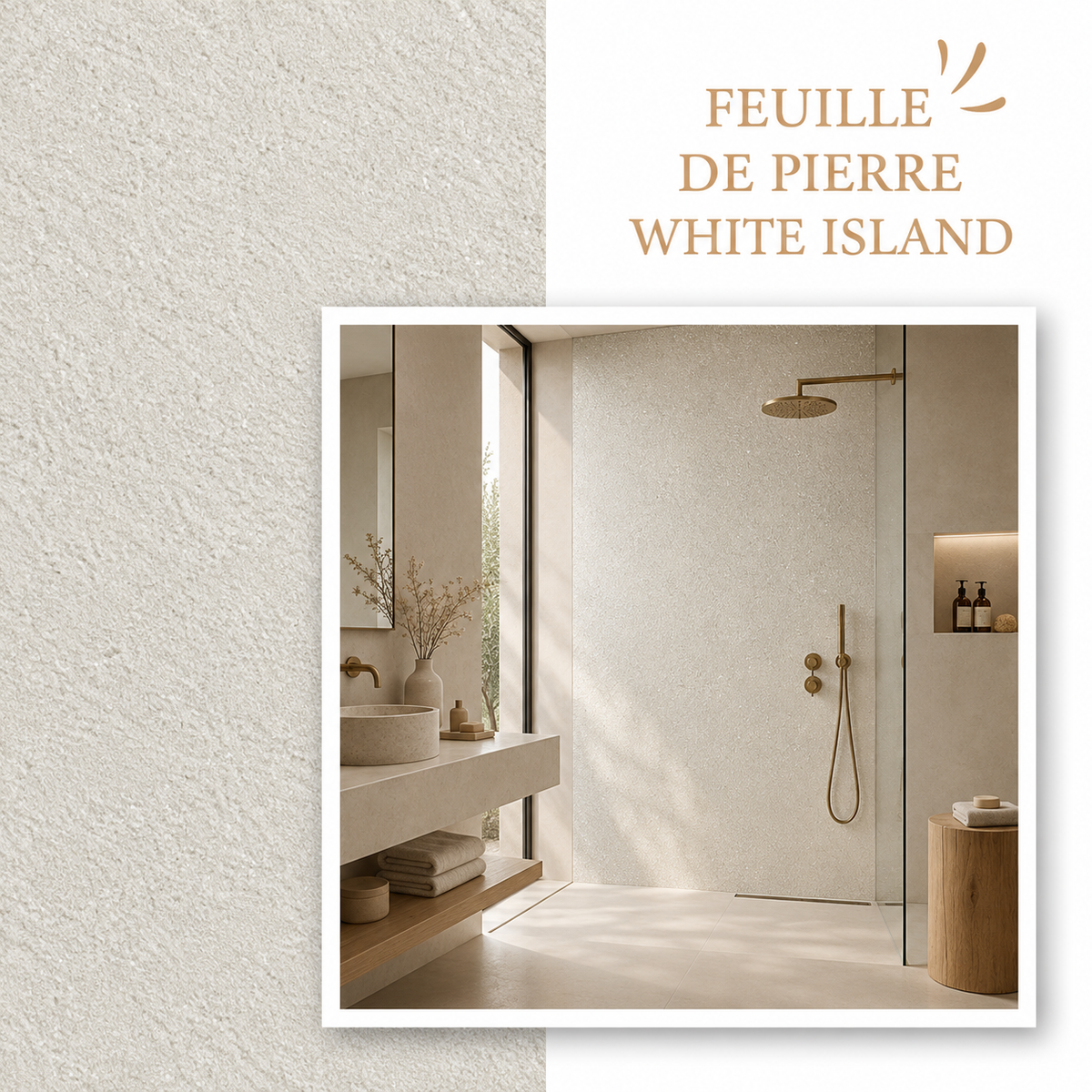 Feuille de Pierre Naturelle White Island Blanc Scintillant – 260 x 120 cm
