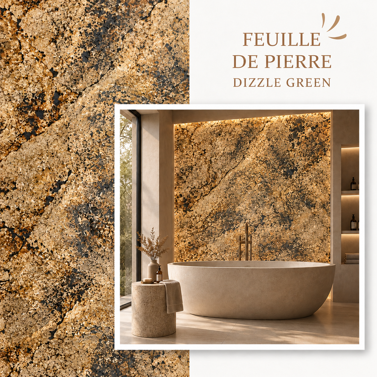 Feuille de Pierre Translucide Dizzle Green – Pierre Rétroéclairable LED 260×120 cm