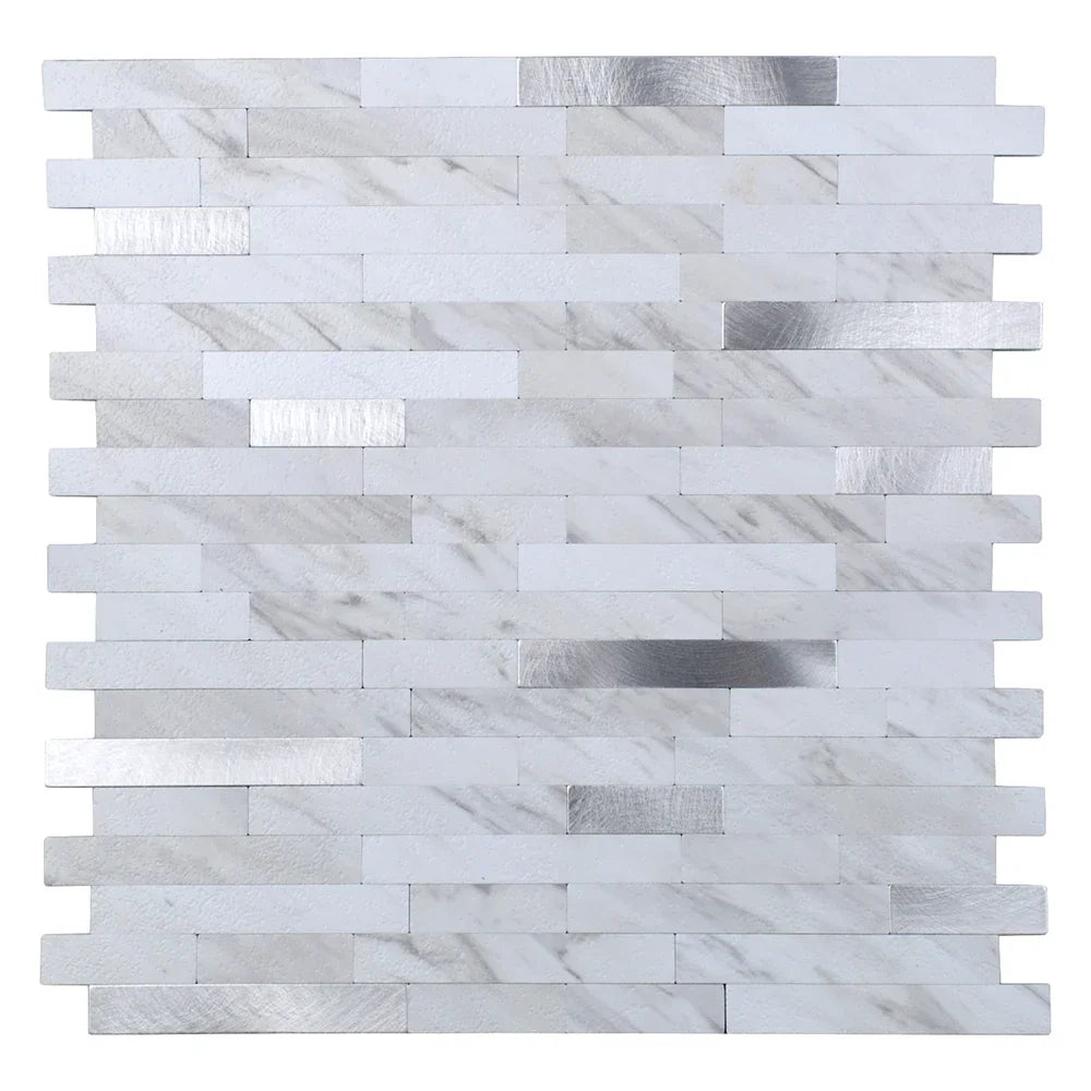Mosaïque Adhésive Blanc Métal Carreaux A Coller Pour Crédence - By My Deco