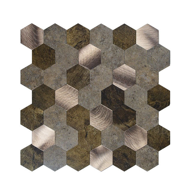 Mosaique Adhésive Hexagone Cuivre marron pour crédence de cuisine