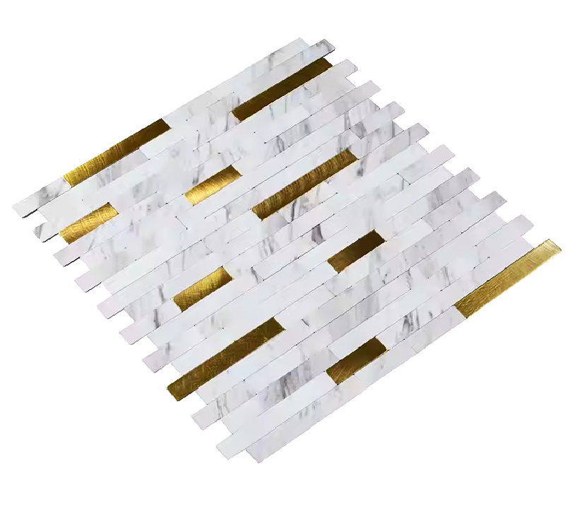 Mosaique Adhésive Blanc Doré Posé