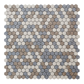 Crédence Adhésive - Mosaïque Petit Hexagone Bleu Gris beige