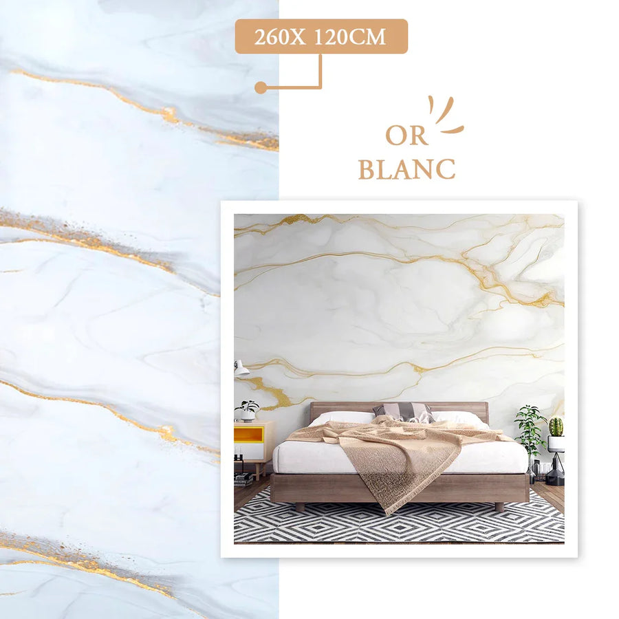 Panneau Mural PVC Effet Marbre Doré – Étanche et facile à poser