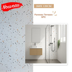 Panneau Terrazzo Mural SPC 260 x 120 CM - Pour Crédence et Salle de Bain