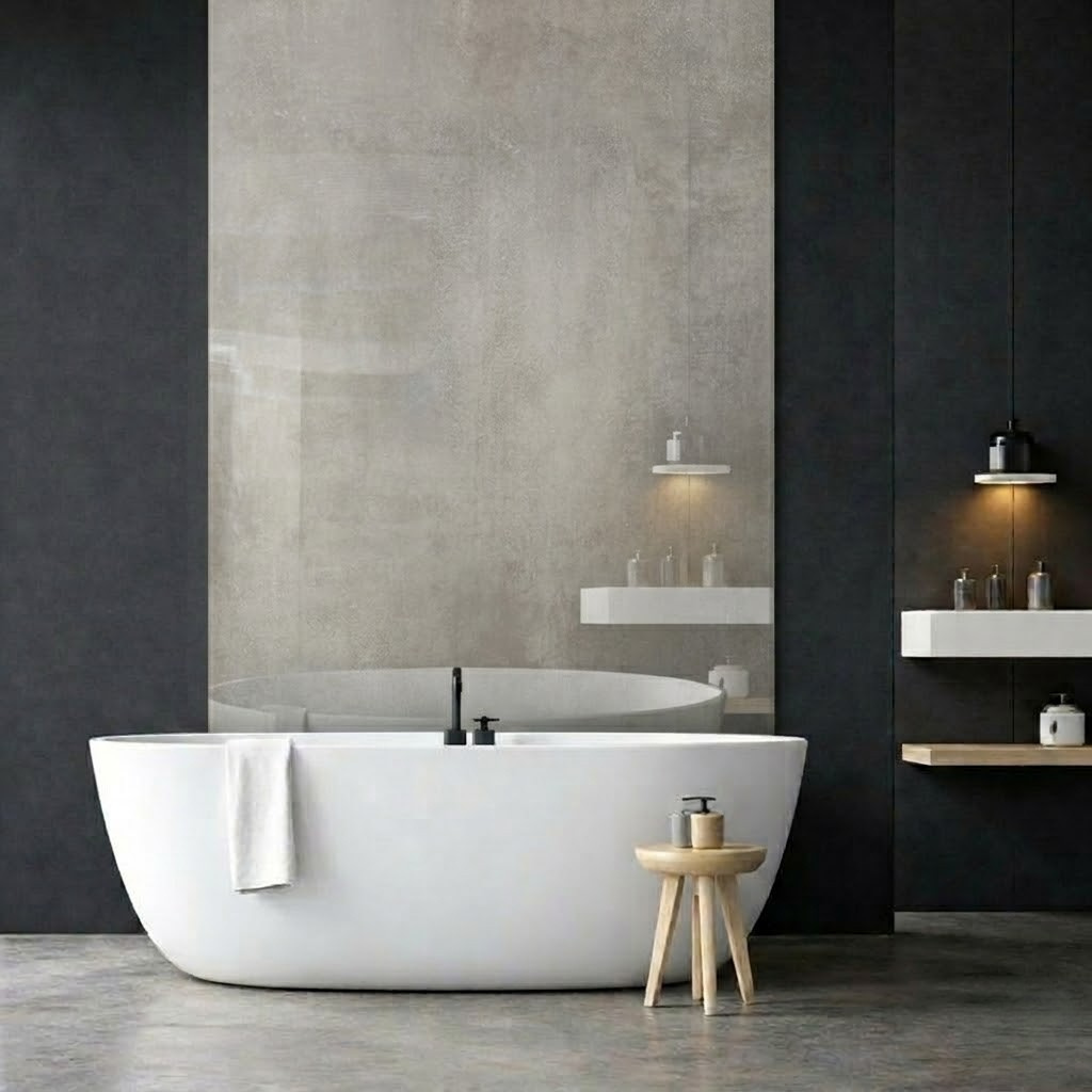 Panneau Mural Béton Ciré SPC Haut Brillant – Anti-Rayure 260 x 120 cm - vue alternative