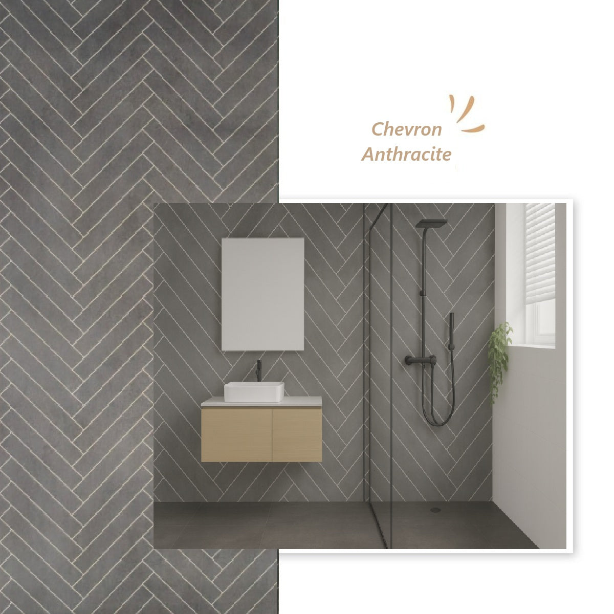 Panneau Mural PVC Chevron Anthracite - vue alternative