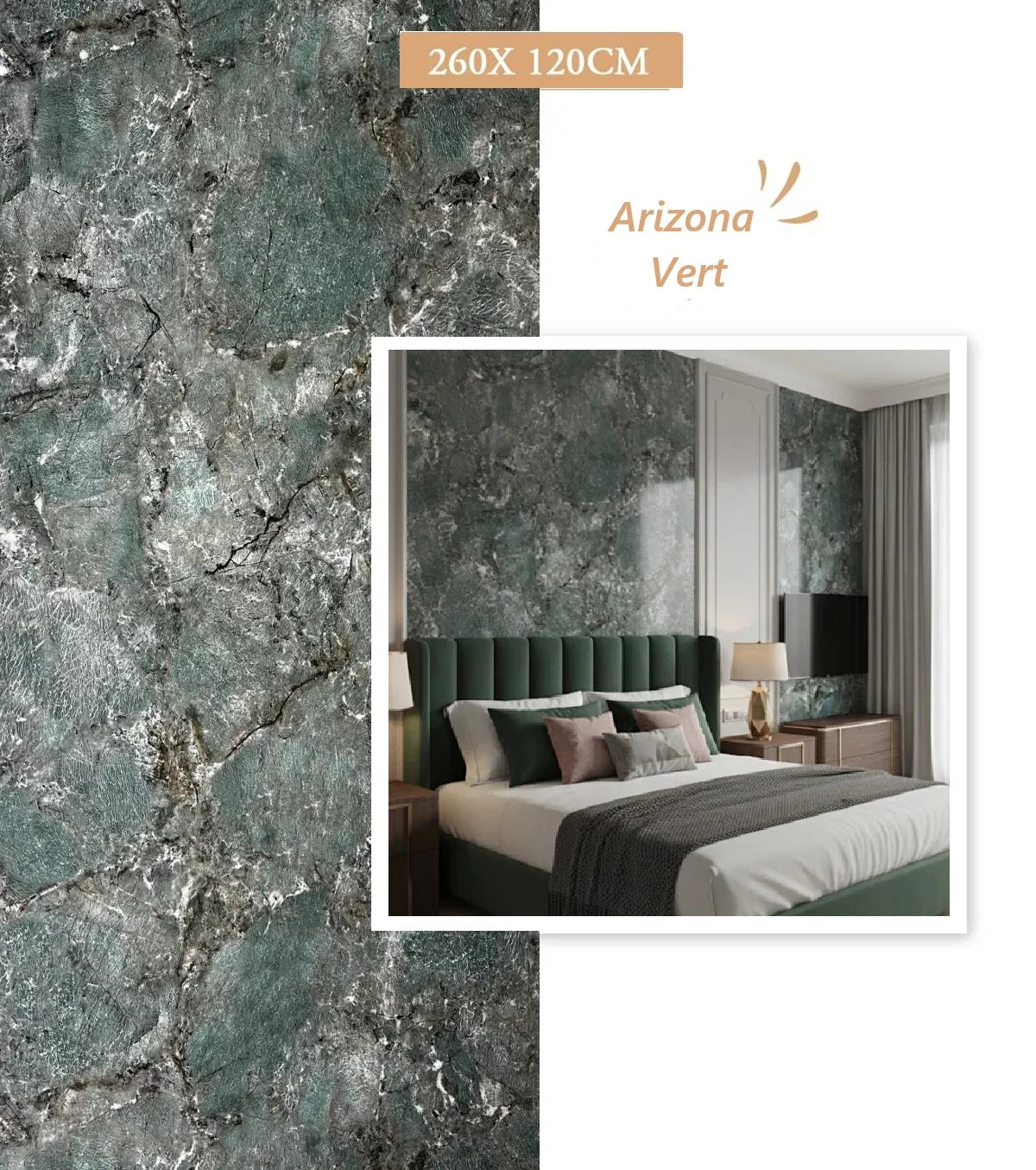 Panneau Mural Salle De Bain PVC Marbre Arizona Vert - 260 x 120 CM