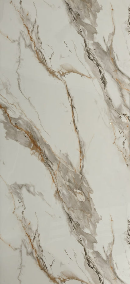 Panneau Mural PVC Effet Marbre Blanc Marron - 260 x 120 CM