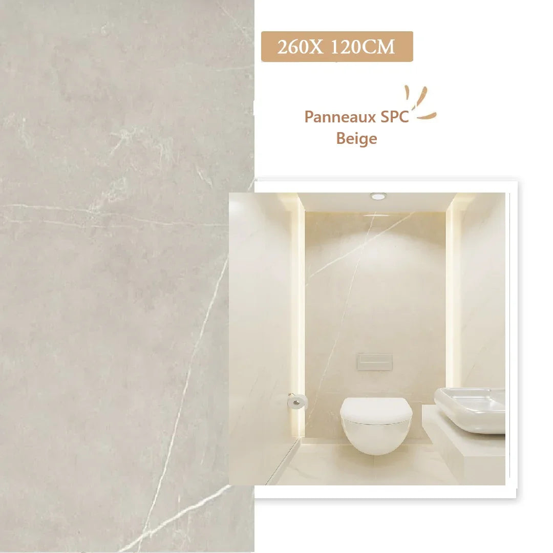 Panneau Mural Salle de bain SPC Marbre Beige Mat – Étanche
