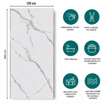 Panneau Mural PVC Effet Marbre Blanc 260x120x0.3 cm - By My Deco