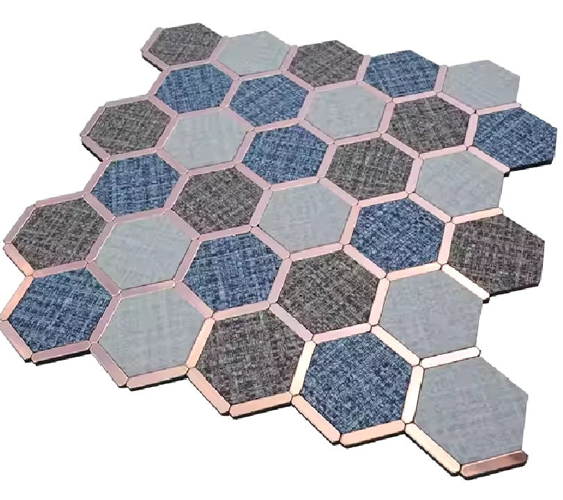 Plaque mosaique adhesive hexagone bleu cuivre