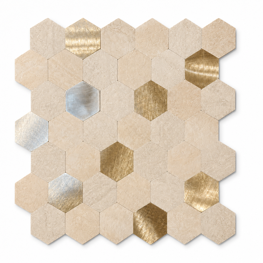 Crédence Adhésive Hexagone Sable Crème Doré