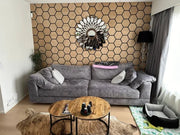 hexagone bois chene posé mural salon