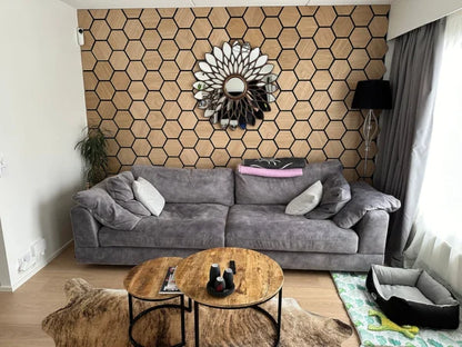 hexagone bois chene posé mural salon
