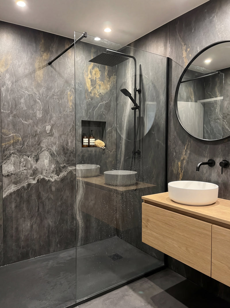 feuille de pierre posé dans la douche facile a poser resultat impéccable