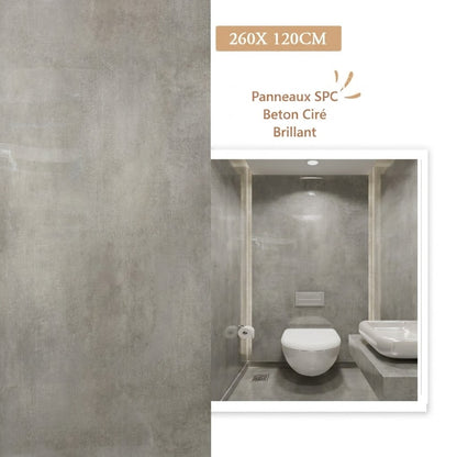 Panneau Mural Béton Ciré SPC Haut Brillant – Anti-Rayure 260 x 120 cm