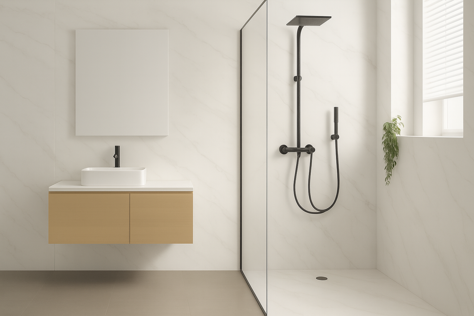 panneau_mural_salle_de_bain_blanc_mat_pose_dans_douche