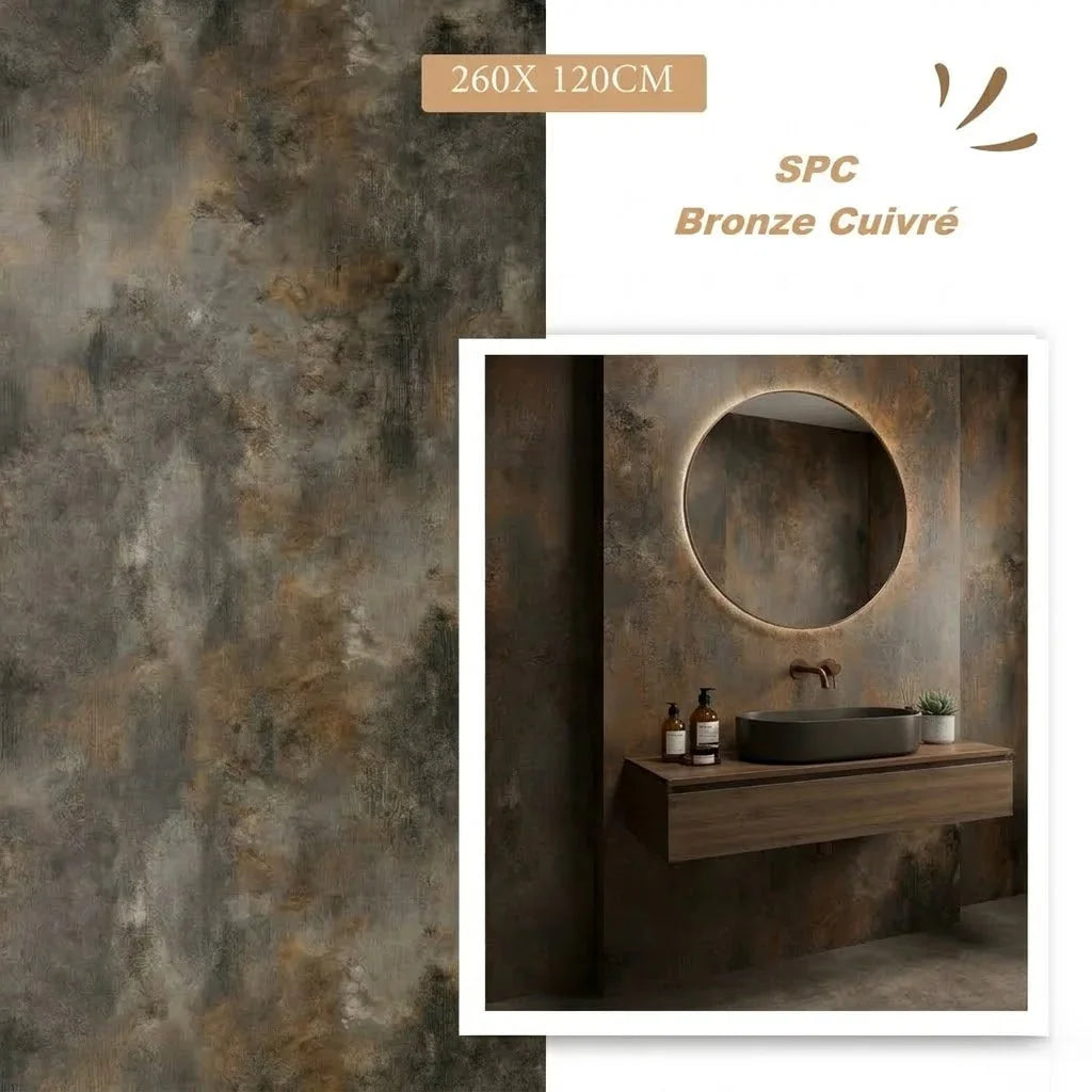 Panneau Mural Salle de Bain SPC Bronze Cuivré – Étanche & Anti-Rayure