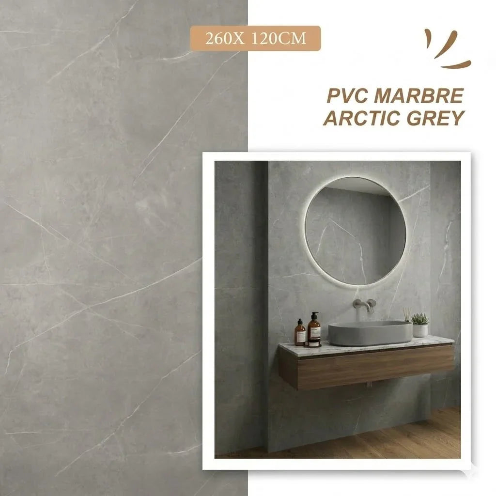 Panneau Mural Salle De Bain SPC Mercury Gris Clair Mat - Anti Rayure 260 x 120 CM