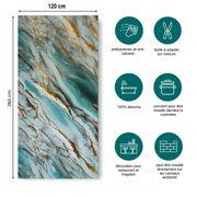 Panneau PVC Effet Marbre Bleuté avec Veine Doré Oslo imperméable