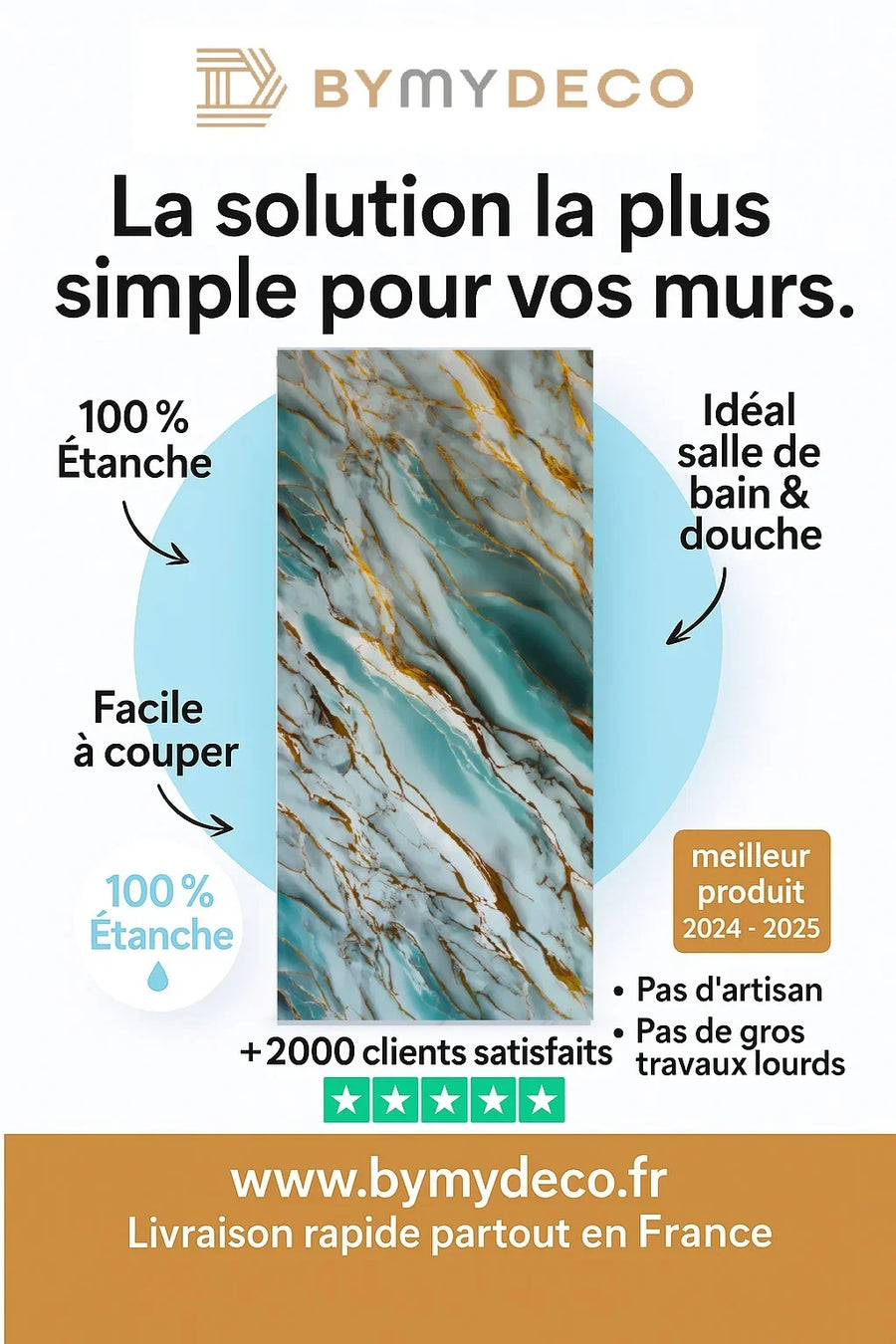 Panneau Mural Marbre - Qualité Premium - Garantie 10 Ans – By My Deco