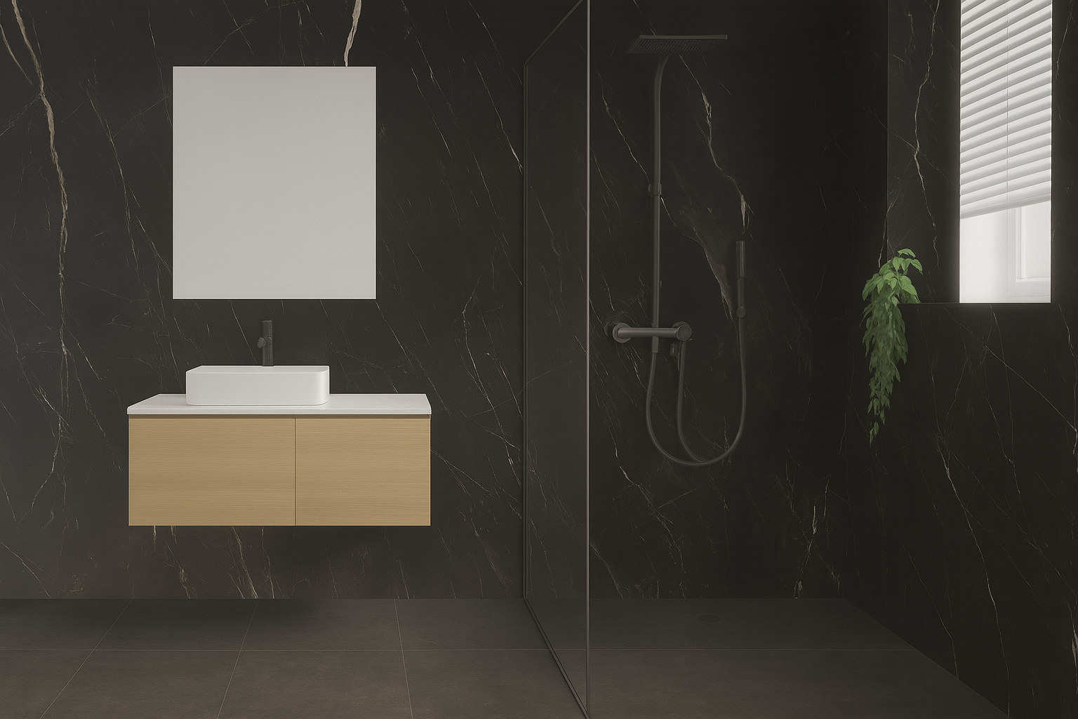 panneau_noir_mat_posé_dans_salle_de_bain