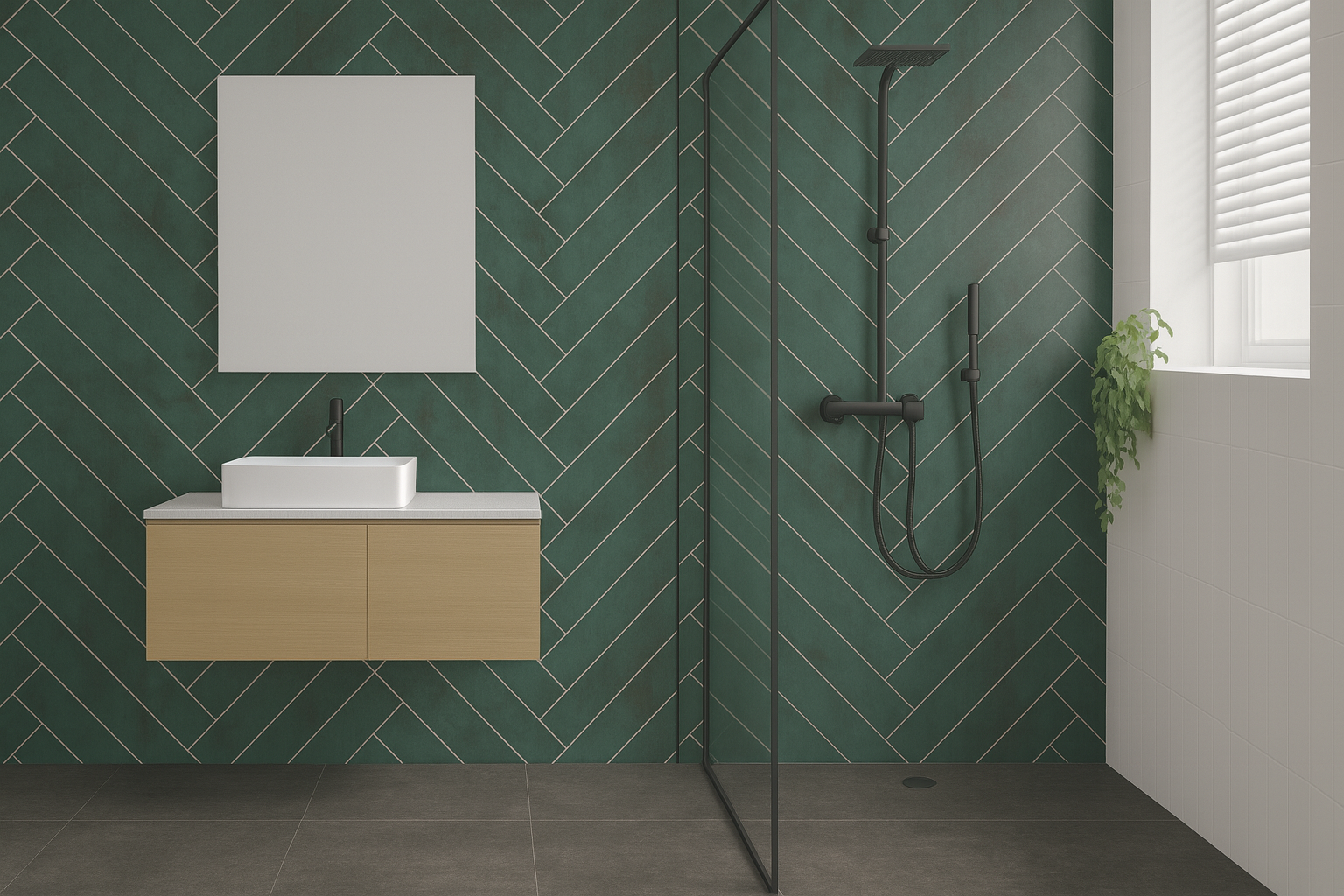 panneau_mural_chevron_vert_posé_dans_salle_de_bain