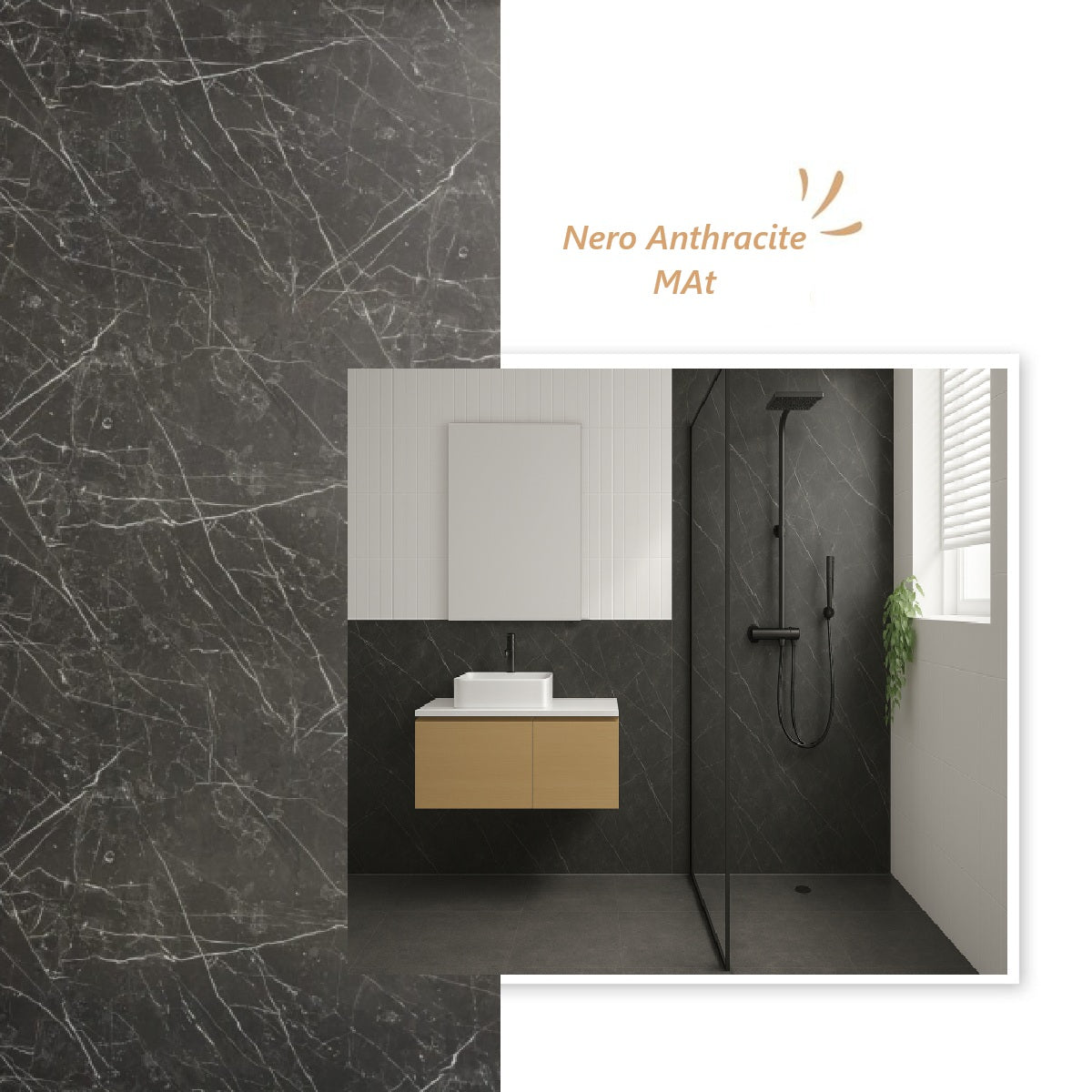 Panneau PVC Marbre Nero Anthracite Mat - Salle De Bain