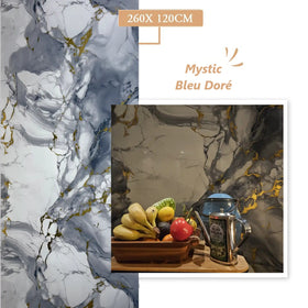 Panneau Mural PVC Effet Marbre Mystic Bleu Doré - Salle de bain ou Douche