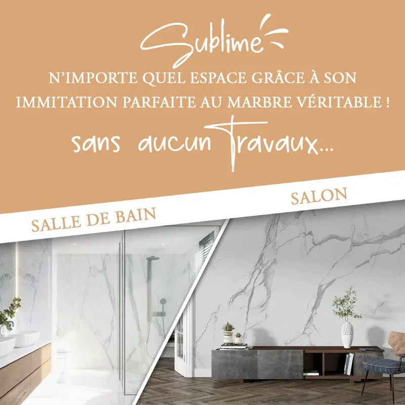 Panneau Mural PVC Effet Marbre Blanc 260x120x0.3 cm - By My Deco