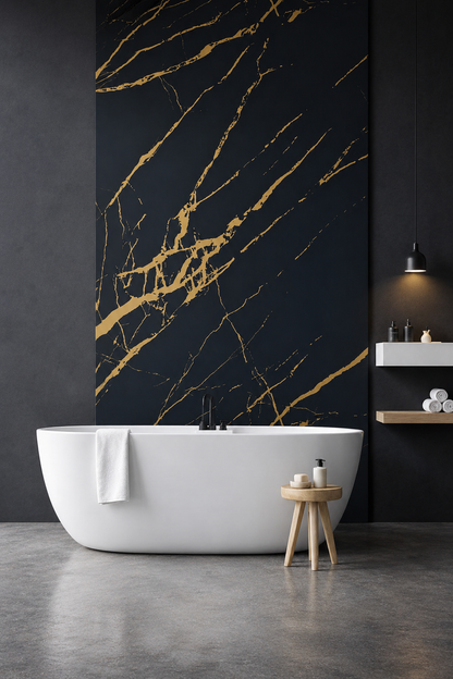 pvc marbre noir doré posé dans la douche
