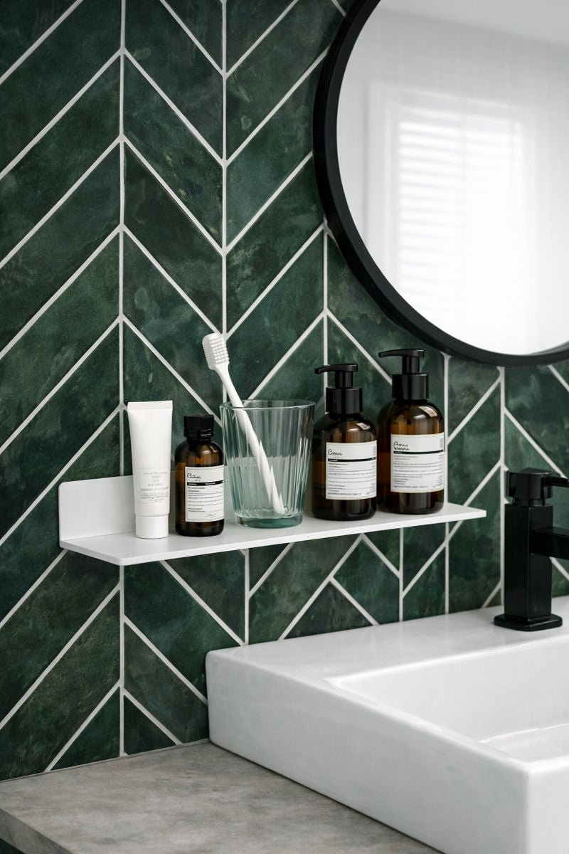 Sticker Carrelage zellige vert foncé posé dans le salle de bain